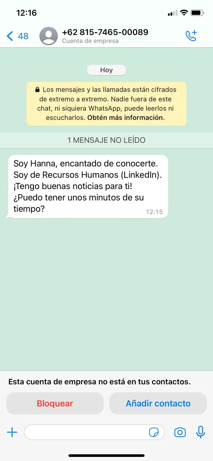 Un mensaje de WhatsApp