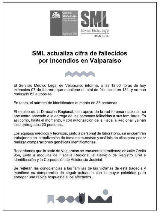 Informe Servicio Médico Legal.
