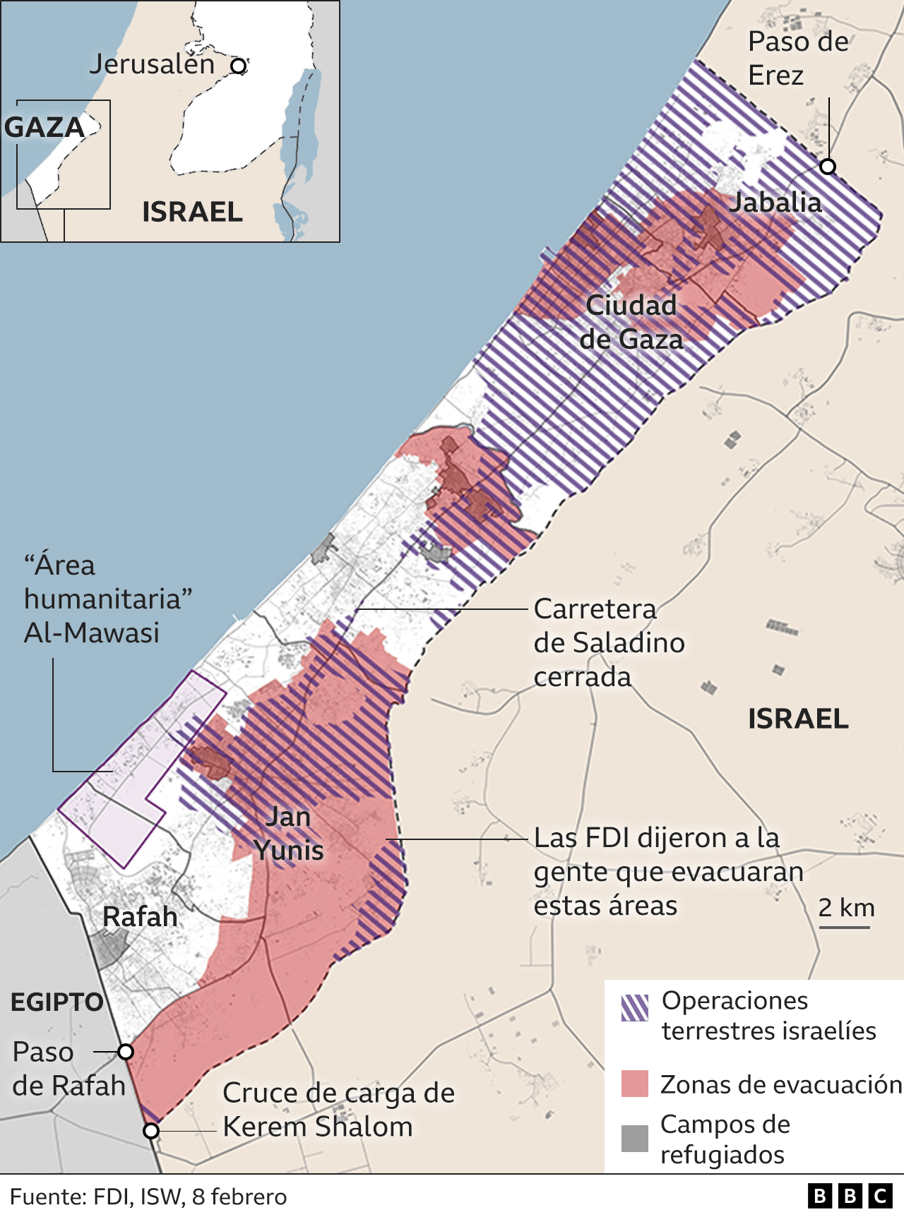 Mapa que muestra toda la Franja. 