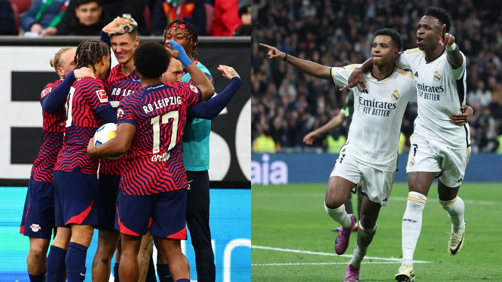 Leipzig y Real Madrid celebrando un gol