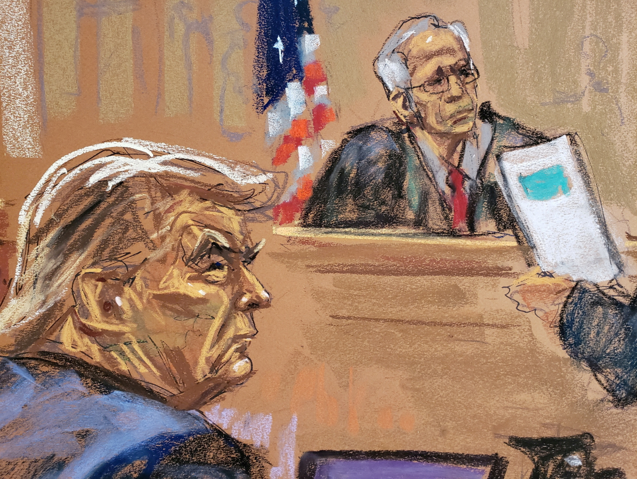 Un dibujo de Trump en la corte