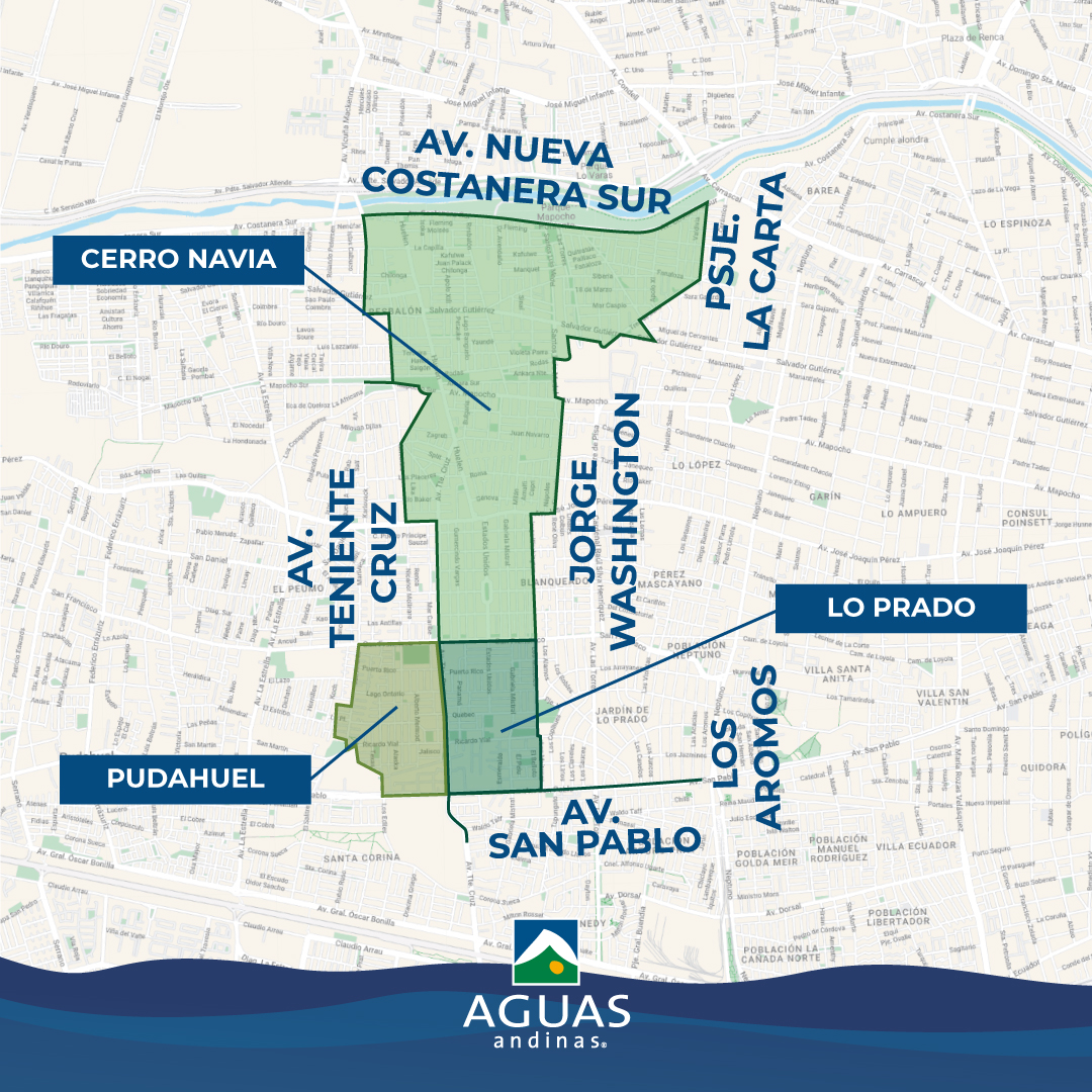 Mapa del corte de agua en Santiago.