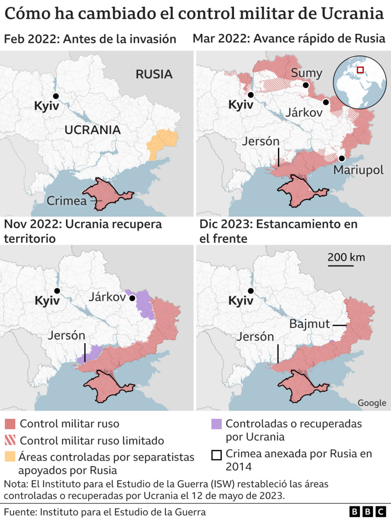Gráfico de los avances en la guerra de Rusia y Ucrania