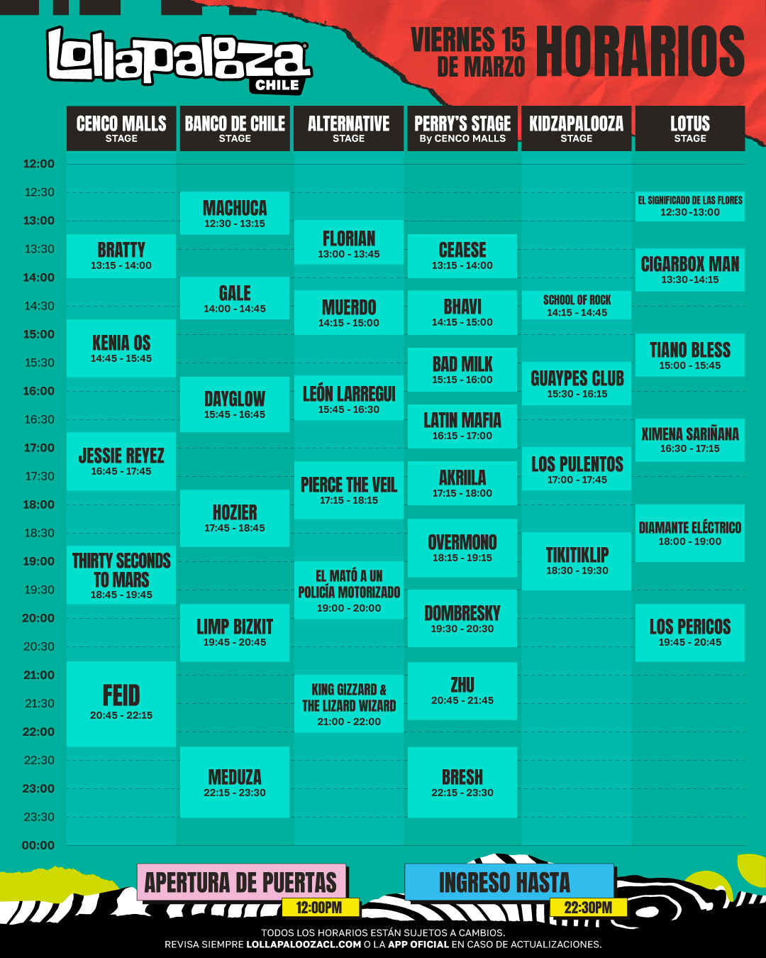 Horarios Lollapalooza viernes 15