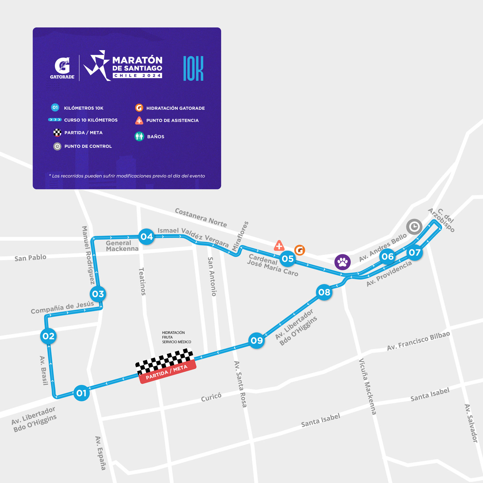 Mapa recorrido 10K Maratón de Santiago