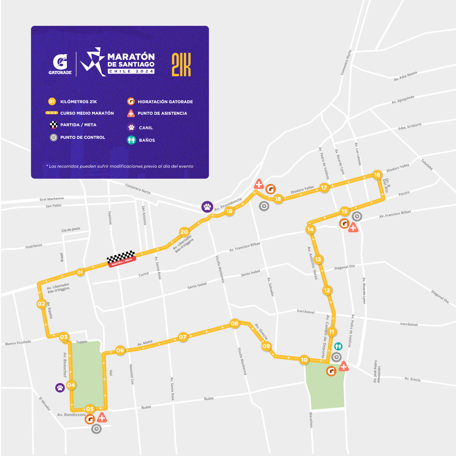Mapa recorrido 21K Maratón de Santiago