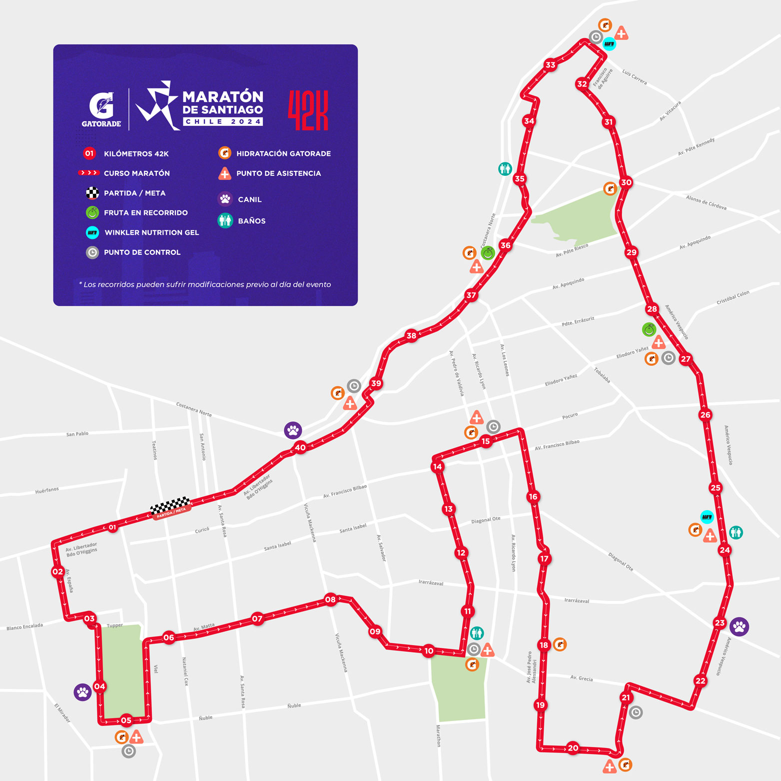 Mapa recorrido 42K Maratón de Santiago