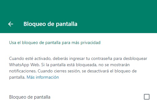 Bloqueo de pantalla en Whatsapp web