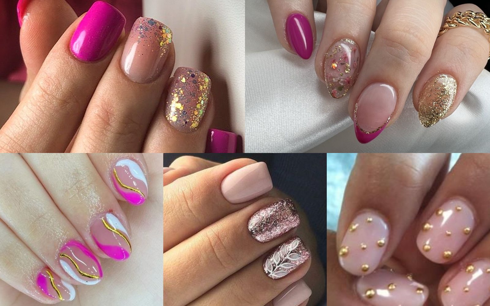 Uñas rosadas con dorado 1