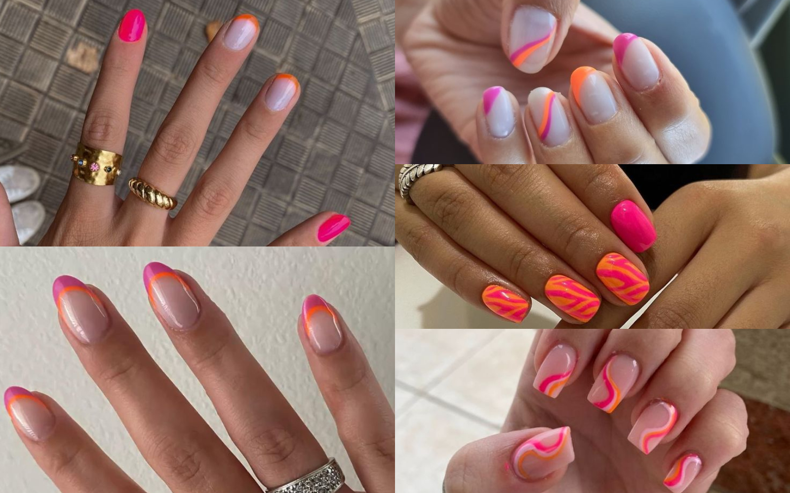 Uñas con colores rosa y naranja