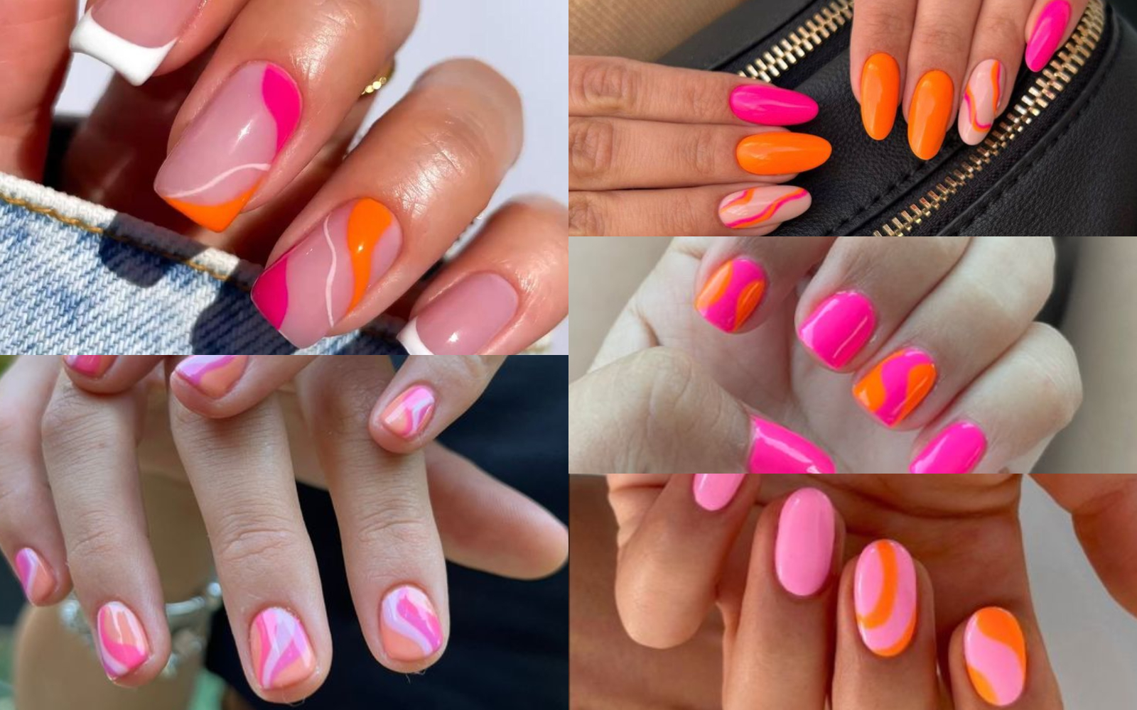 Uñas rosa y naranja