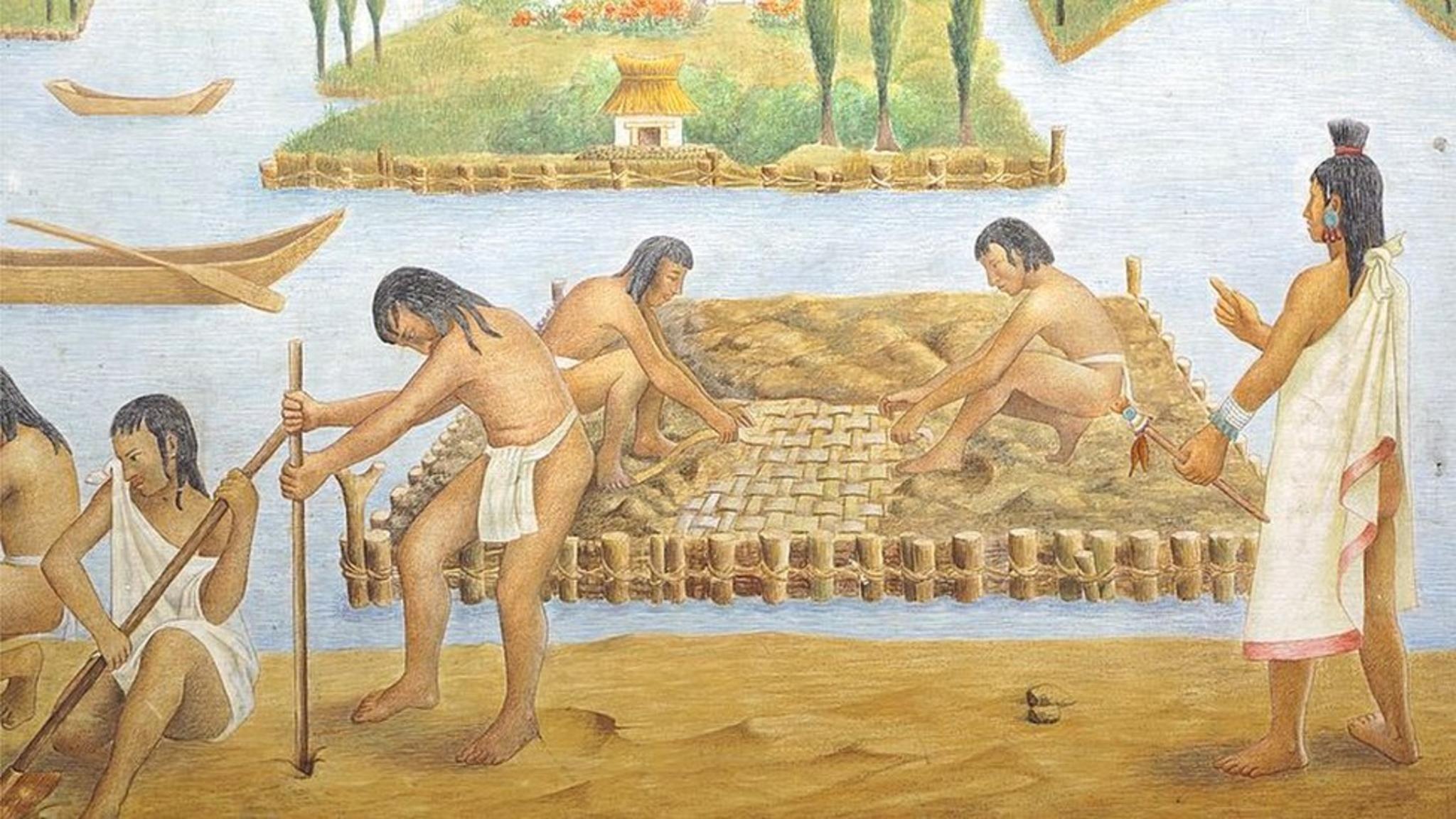 Un dibujo de aztecas trabajando.