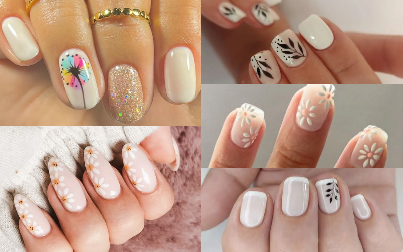 Uñas blancas con flores 2