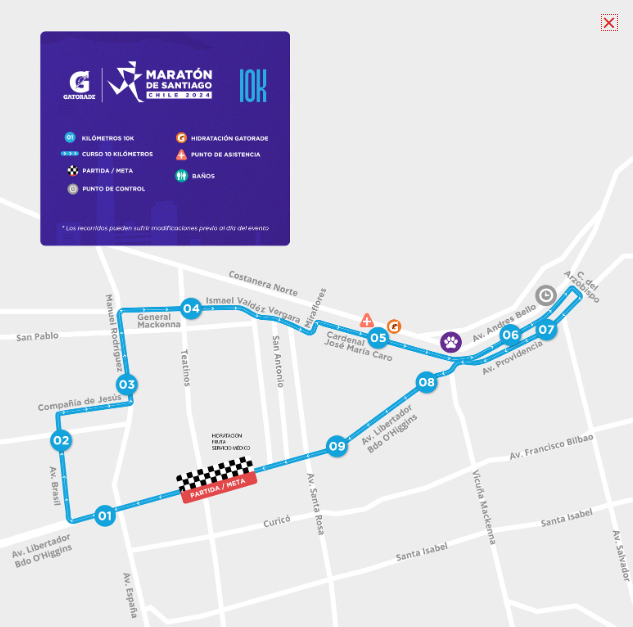 Recorrido 10K maratón santiago