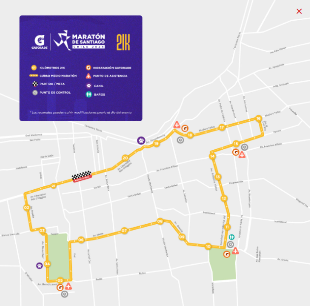 Recorrido 21K Maratón Santiago