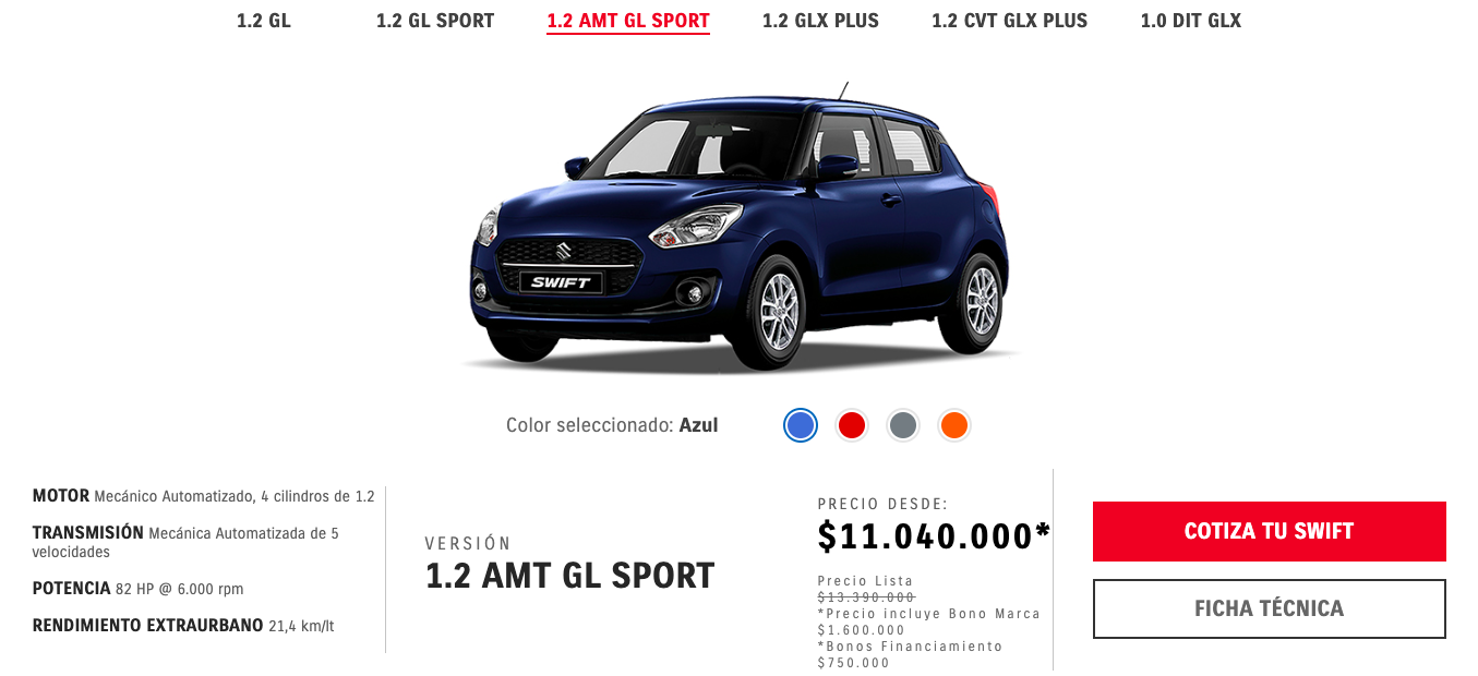 Suzuki Swift: versión 1.2 AMT GL SPORT