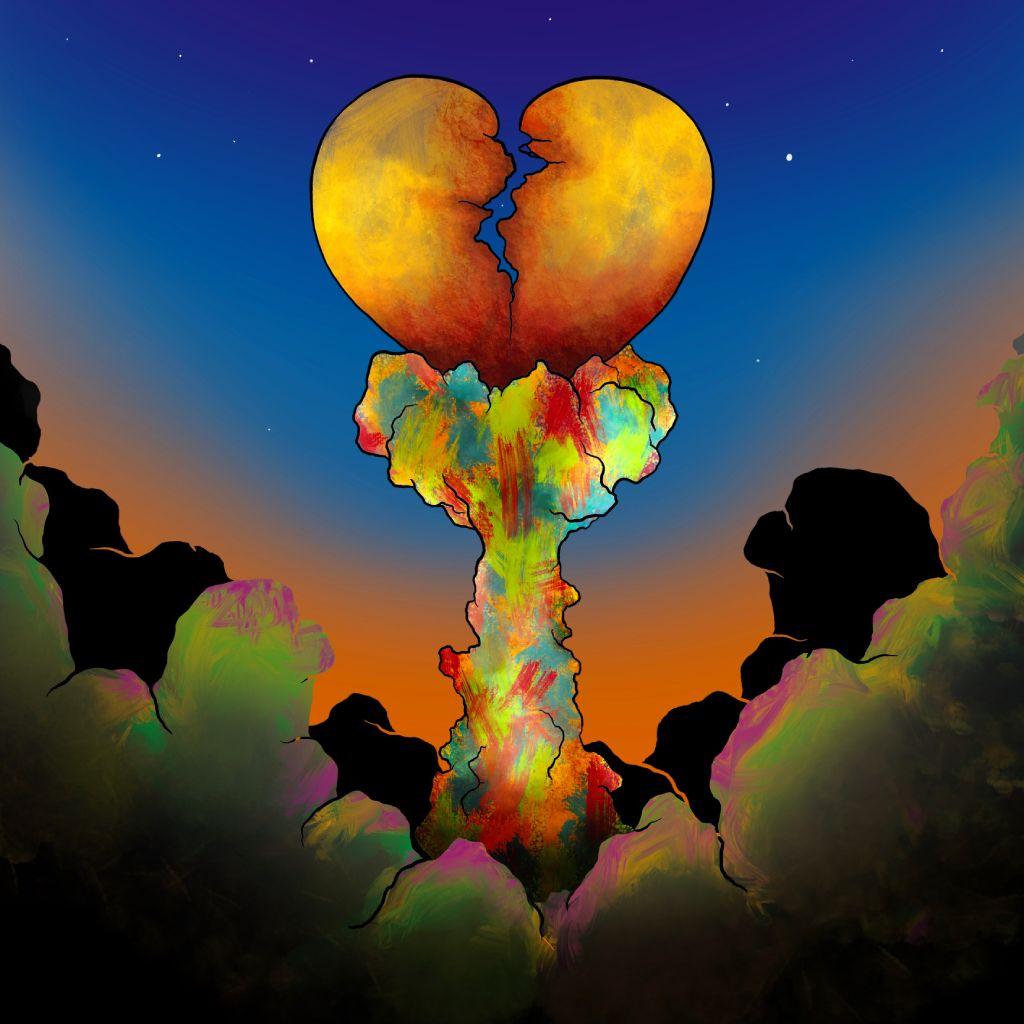 Ilustración de corazón roto por explosión