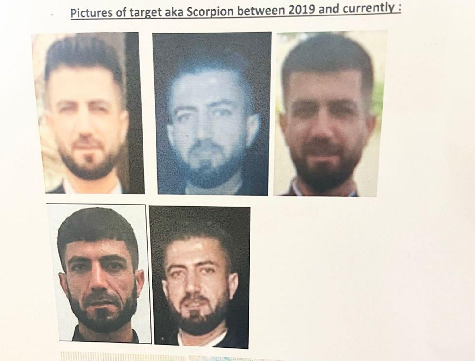 Cartel de la Fiscalía belga con diferentes fotografías del fugitivo Escorpión.