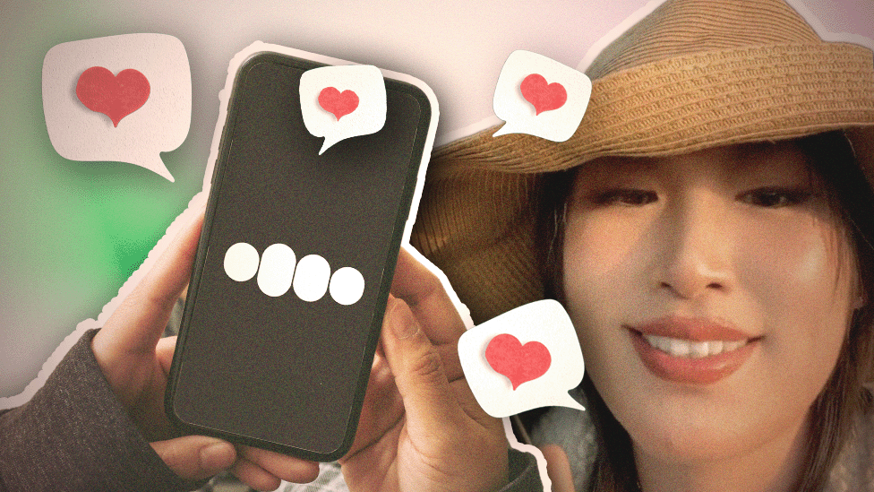 La influencer china Lisa Li habla con el "novio" de ChatGPT, Dan, quien aparece como una mancha blancao aparece como cuatro manchas blancas