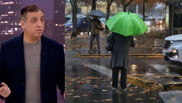 Iván Torres y lluvia en Santiago. Personas bajo la lluvia.