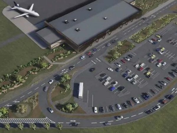 Aeropuerto en construcción en el cerro Torquemada, Valparaíso. Chile, 2024.