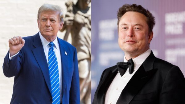 Donald Trump(izquierda), quién fue declarado culpable de 34 cargos distintos por una corte en Nueva York previo al comienzo de la carrera presidencial y Elon Musk(izquierda), quien pago 44 mil millones de pesos por adueñarse de la red social Twitter