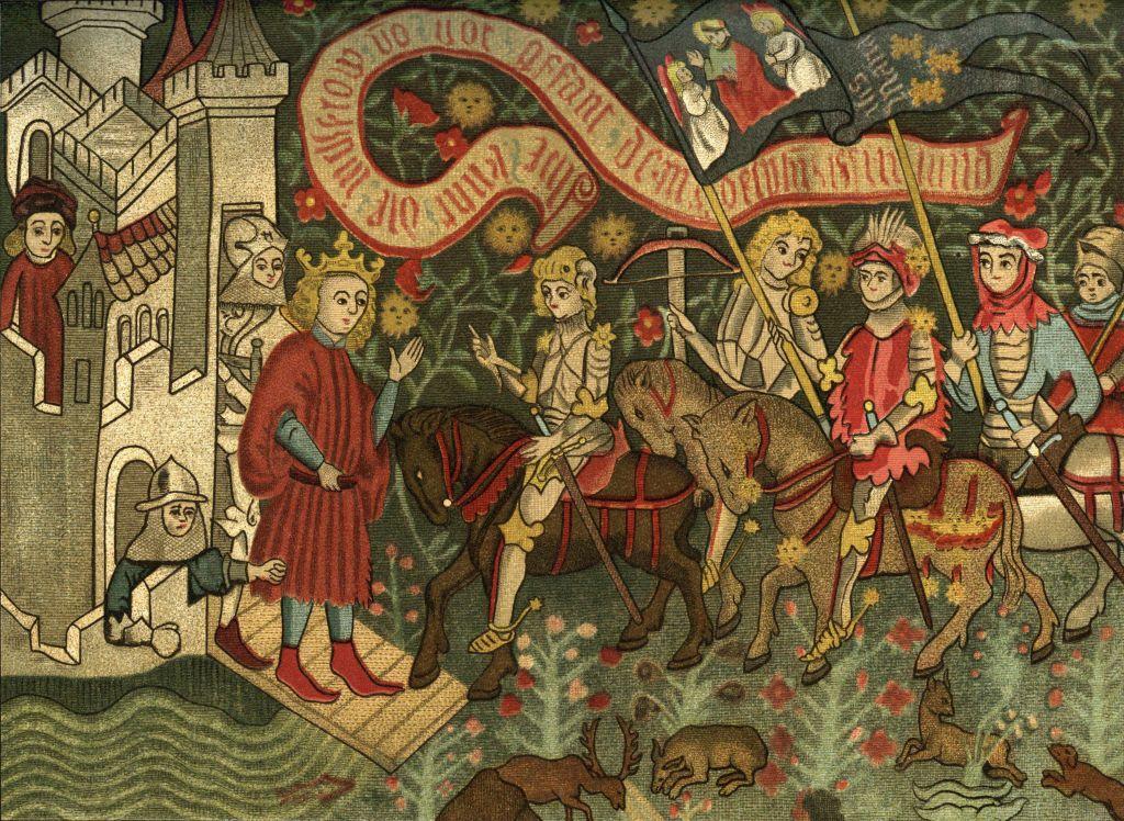 Rey de Francia recibiendo a Juana de Arco y su ejército a caballo