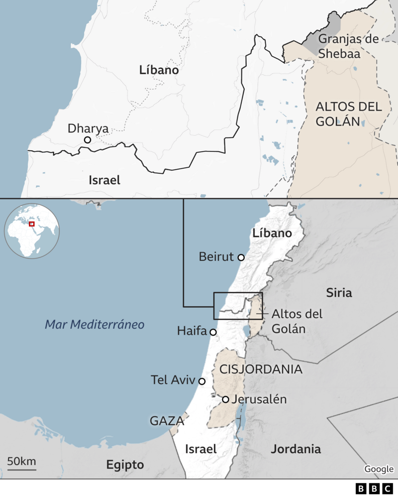Mapa donde se sitúan Israel, Gaza y Líbano.