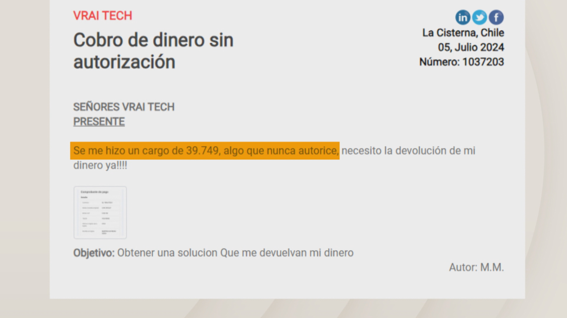Denuncia de Vrai Tech