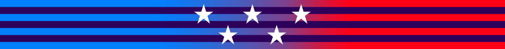 Banner con los colores de la bandera de Estados Unidos y cinco estrellas en el centro.