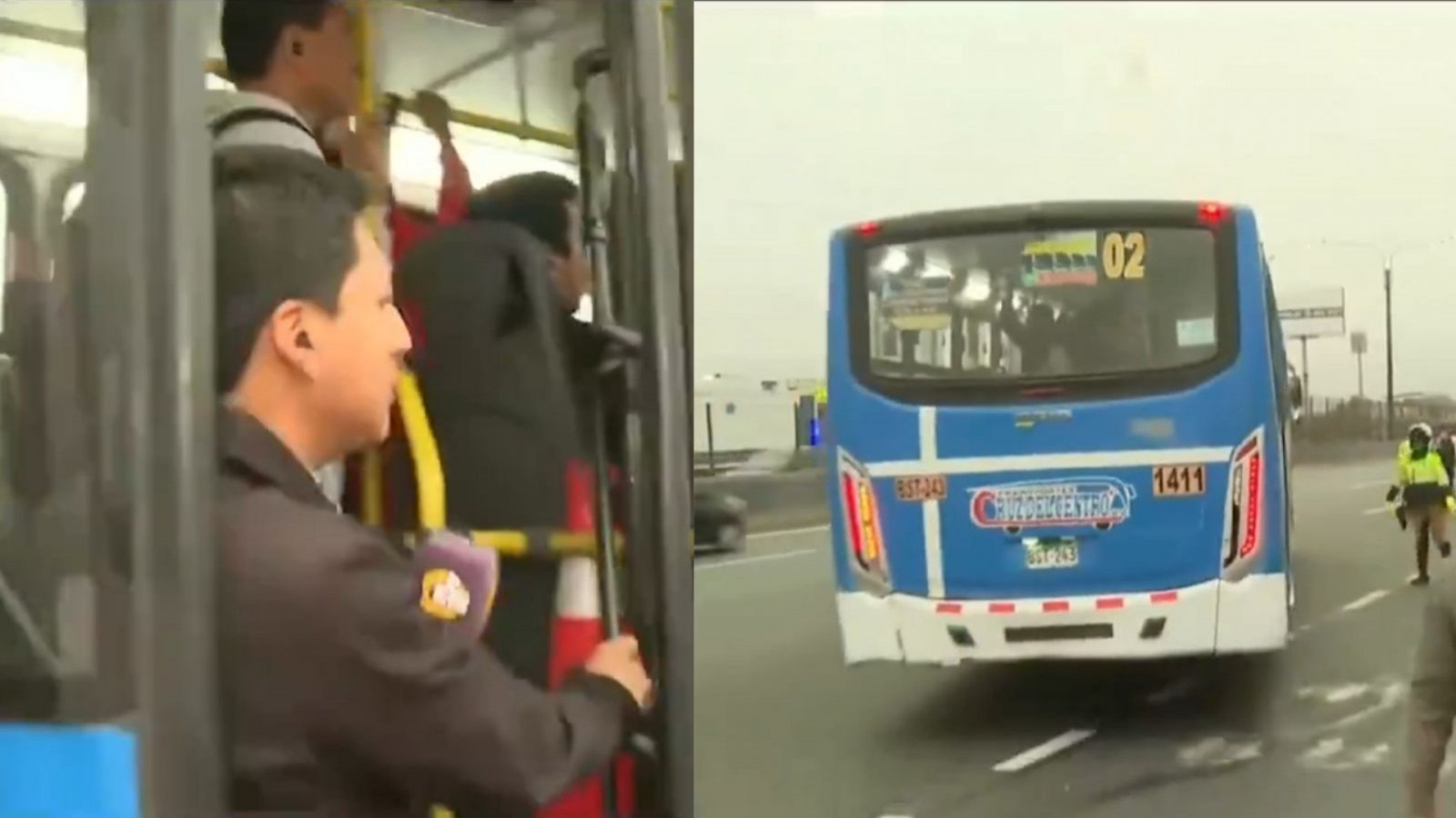 Periodista peruano atrapado bus viral momento