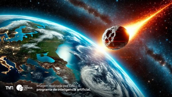 Representación artística del impacto del meteorito S2 en la Tierra, provocando tsunamis y alteraciones climáticas.