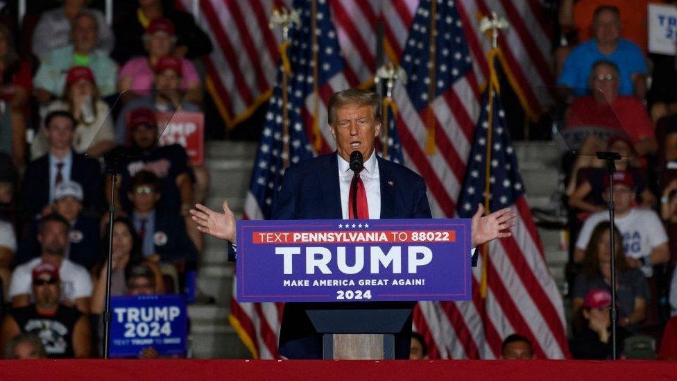 Trump se dirige a sus seguidores en un mitin celebrado en Erie en septiembre.
