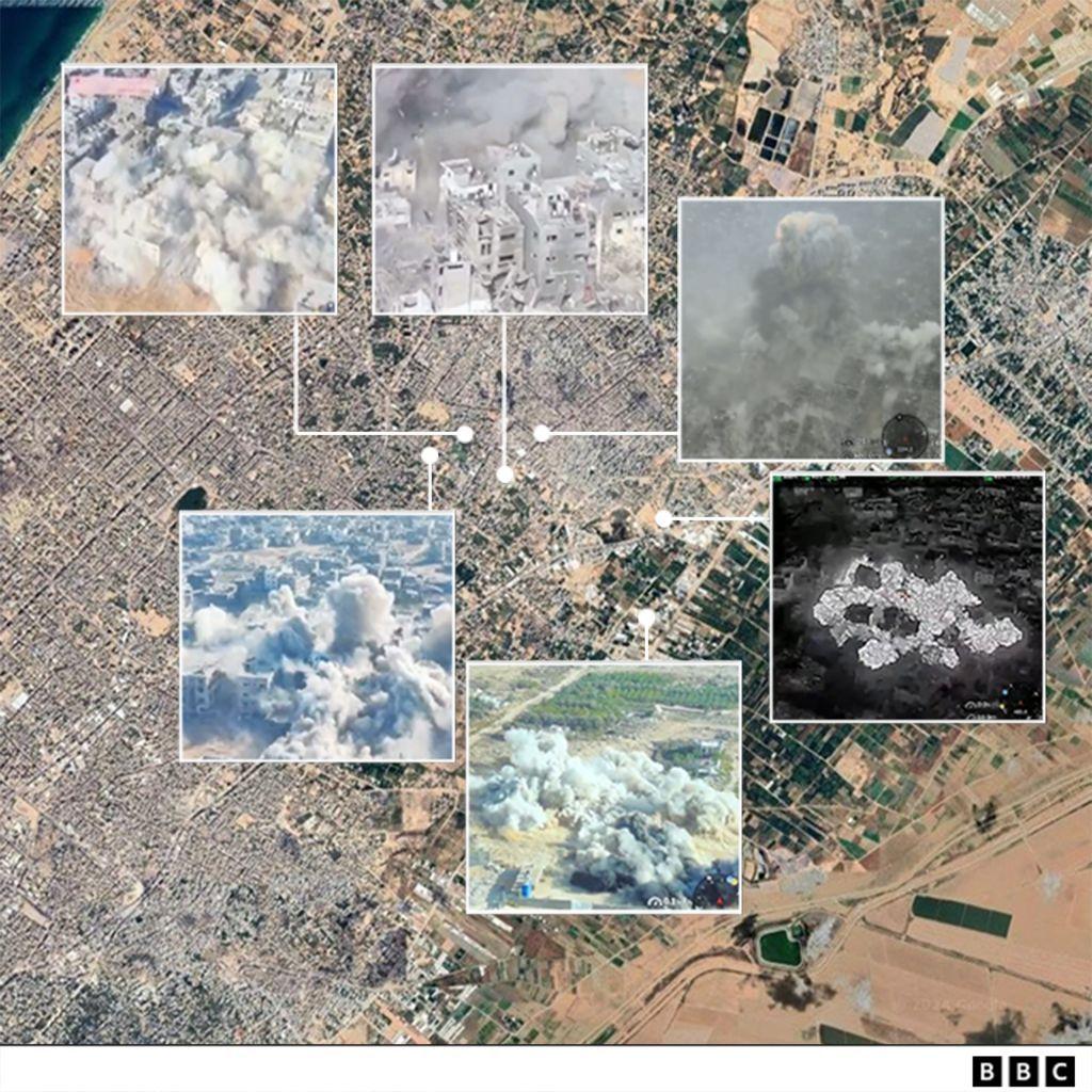 Un gráfico de la BBC que muestra la ubicación de las detonaciones.