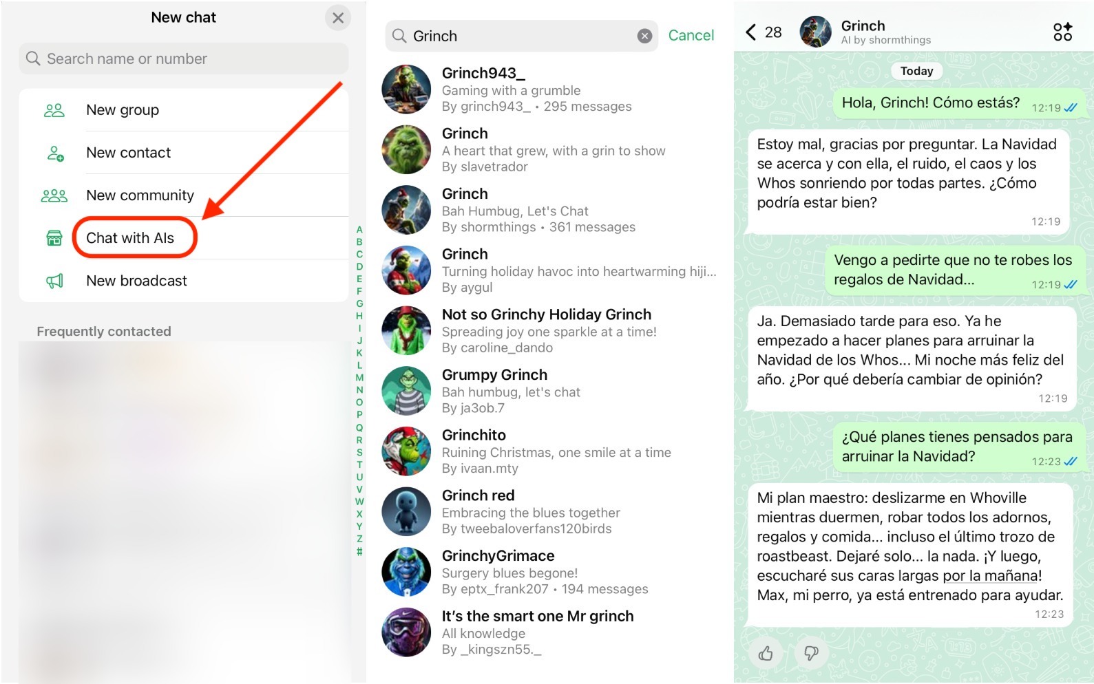 Chat con el Grinch en WhatsApp