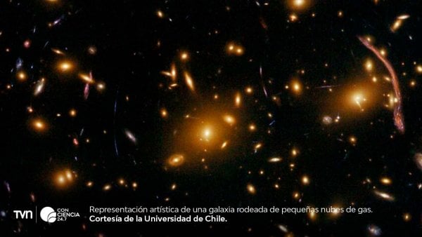 Ilustración de lentes gravitacionales mostrando la trayectoria distorsionada de la luz en el espacio.