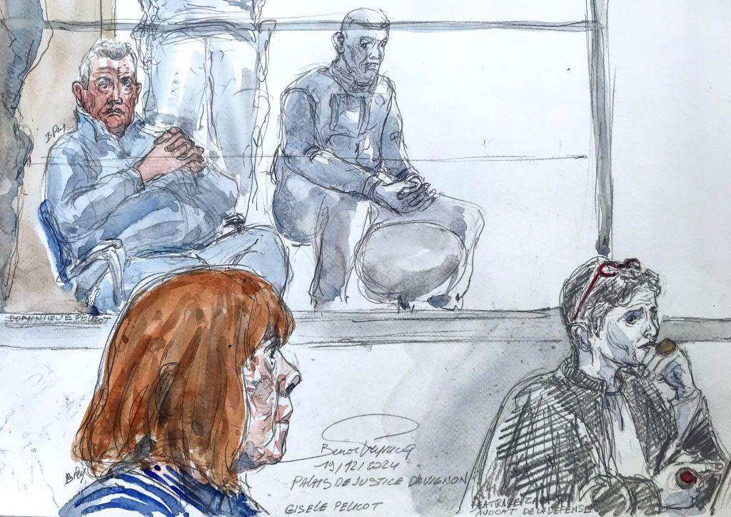 Un retrato de Gisèle Pelicot en el juicio.