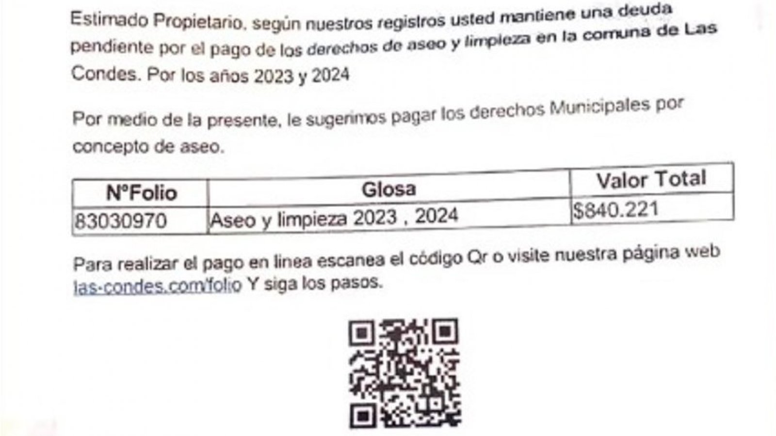 Carta de cobranza falsa