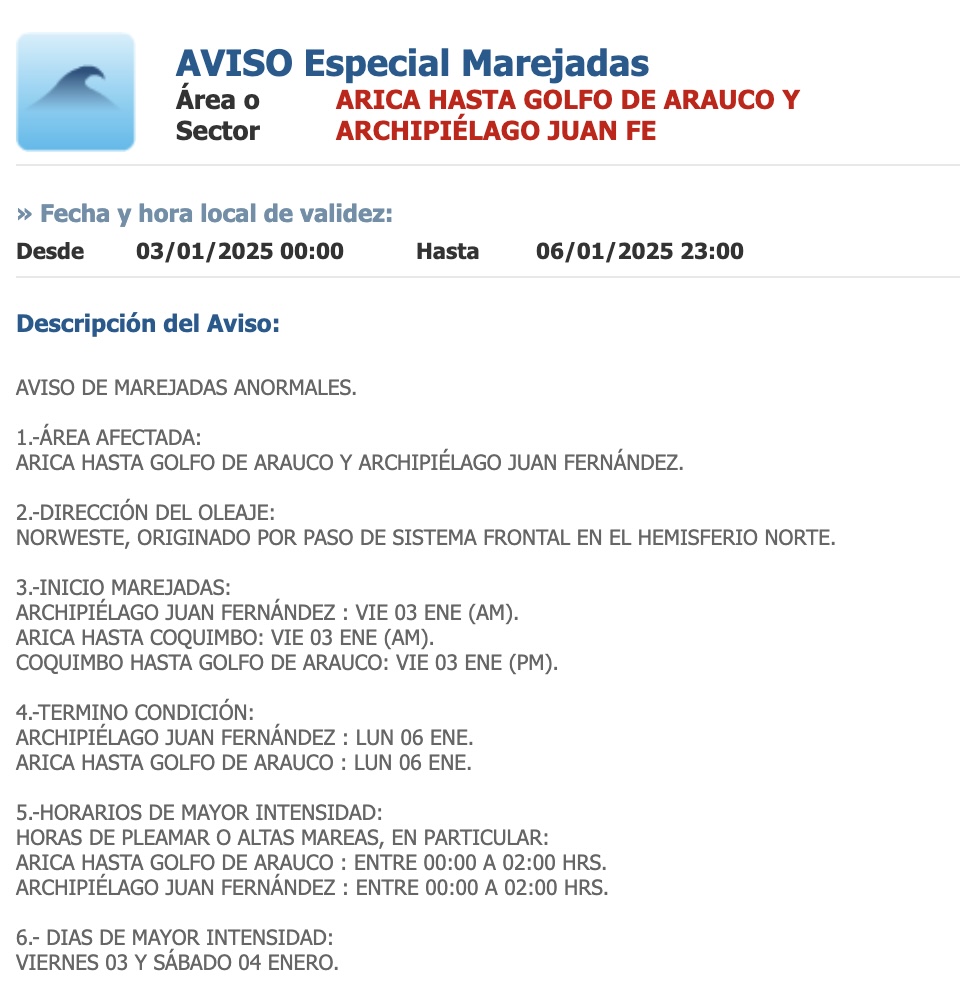 Aviso por marejadas