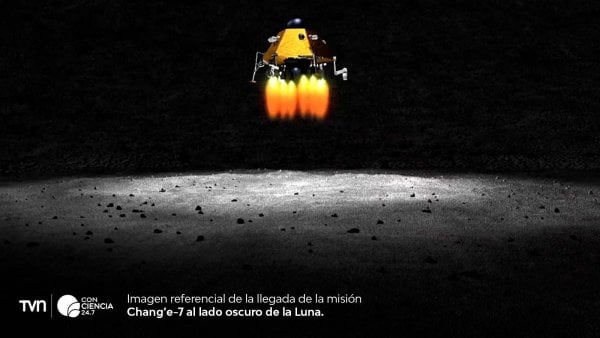 Ilustración de un robot volador explorando la superficie del polo sur de la Luna en busca de hielo.