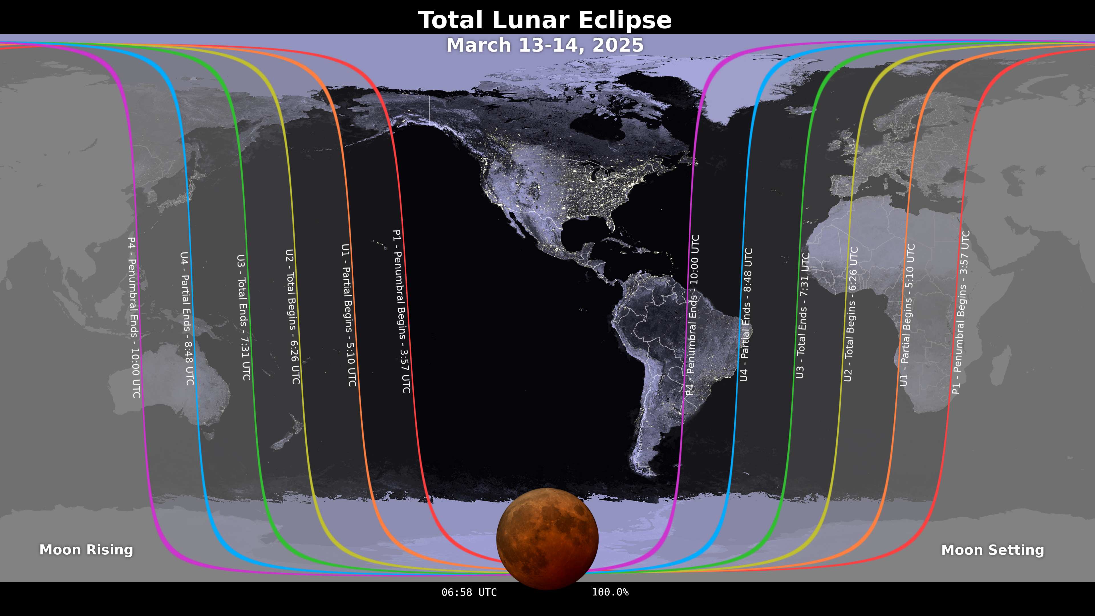 Mapa de visibilidad eclipse lunar total 2025. CRÉDITOS: NASA