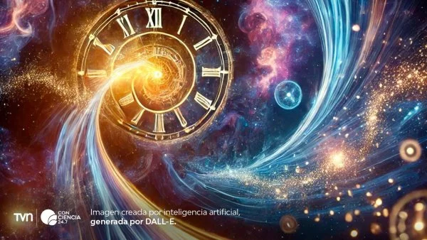 Representación conceptual del tiempo fluyendo en dos direcciones en el mundo cuántico.