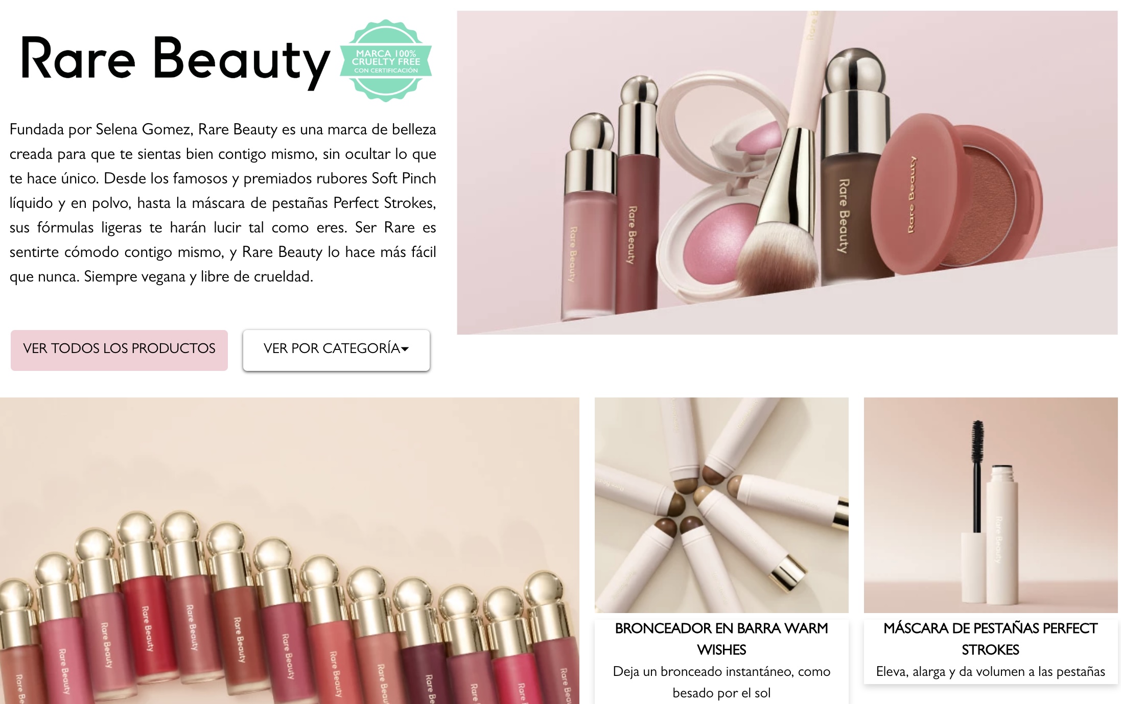 Página web de Rare Beauty