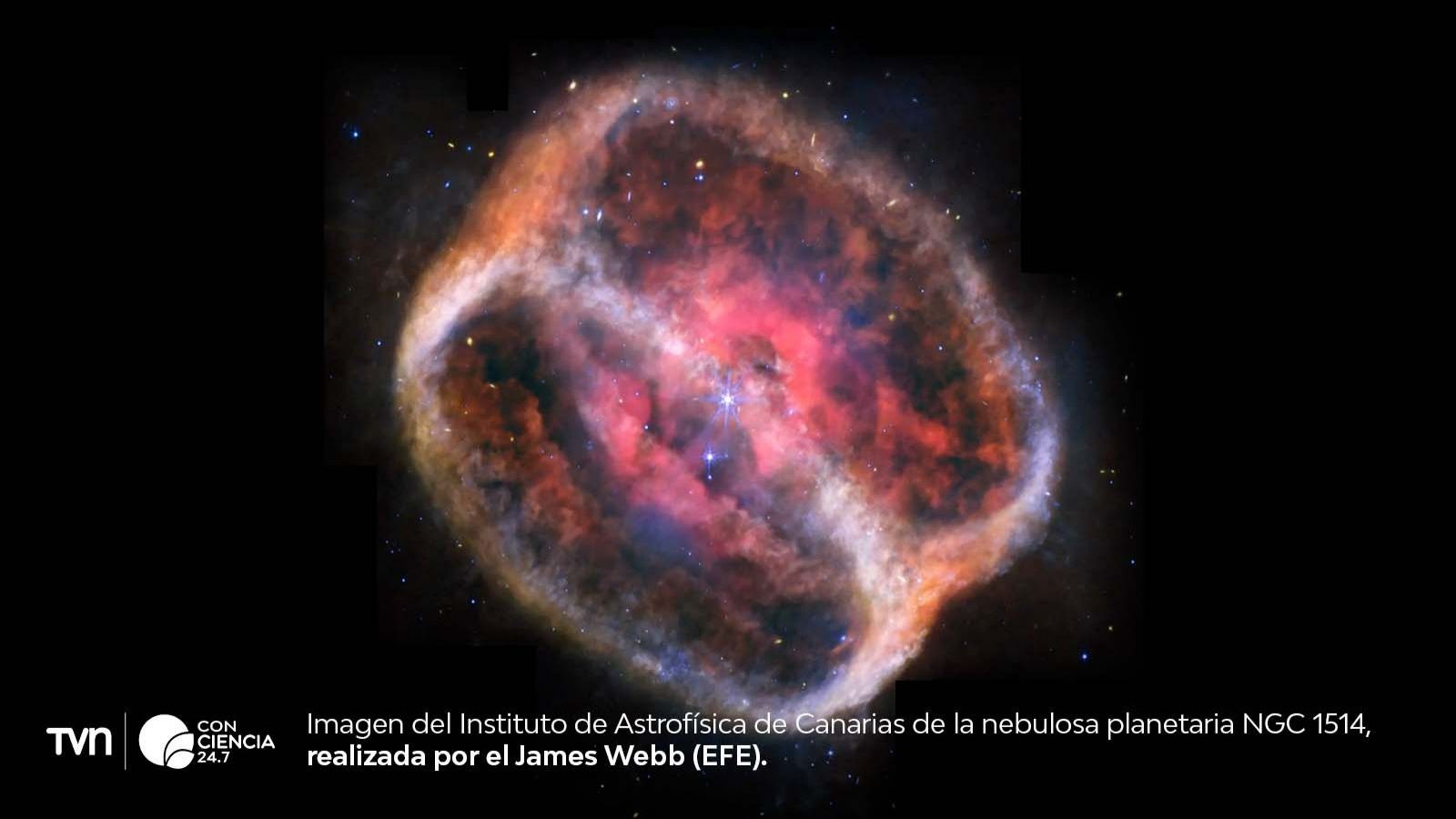 Imagen infrarroja de la nebulosa NGC 1514 tomada por el telescopio James Webb, mostrando anillos de polvo nunca antes vistos.