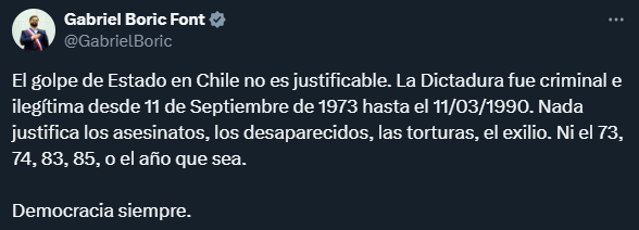 Publicación de Gabriel Boric.