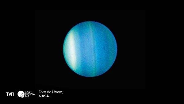 Imagen de Urano captada por el telescopio espacial Hubble, con sus auroras visibles cerca de los polos.