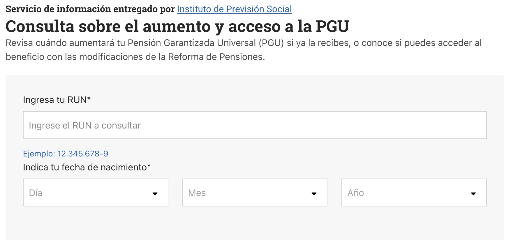 Consultar PGU con RUT