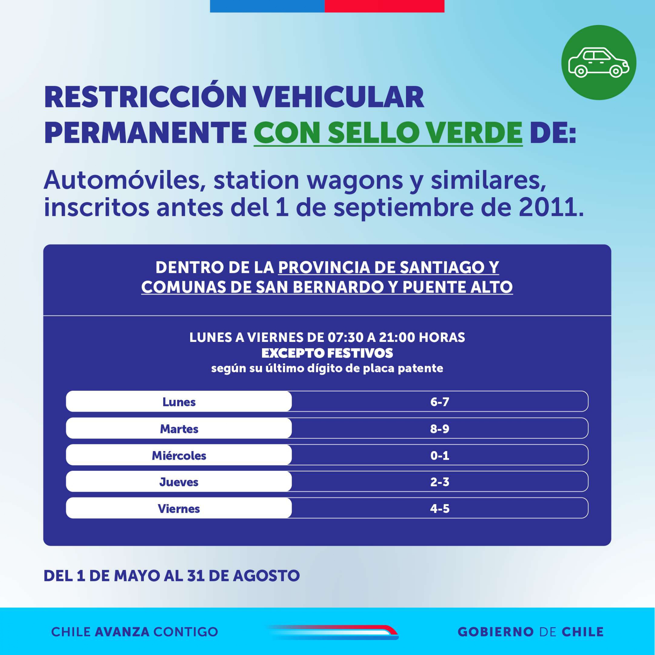 Calendario restricción vehicular con sello verde autos