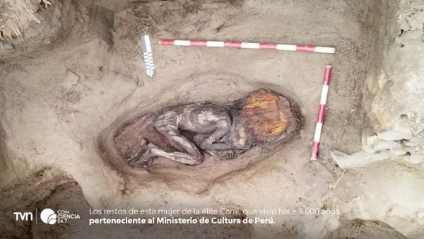 Restos de mujer de élite de la cultura Caral hallados en sitio arqueológico Áspero, Perú