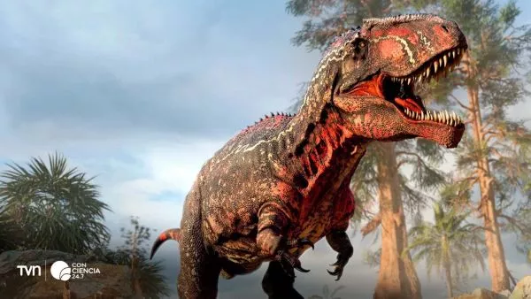 Reconstrucción artística de un T. rex caminando por el territorio de Laramidia hace 68 millones de años.